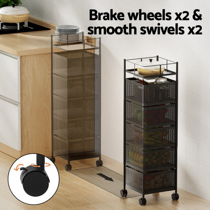 Artiss Storage Trolley Kitchen Cart 5 Tiers Storage Rack Black STR-5T-ROT-BK