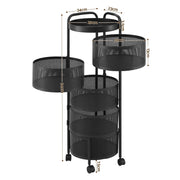 Artiss Storage Trolley Kitchen Cart 5 Tiers Storage Rack Round Basket Black STR-5T-ROT-ROD-BK