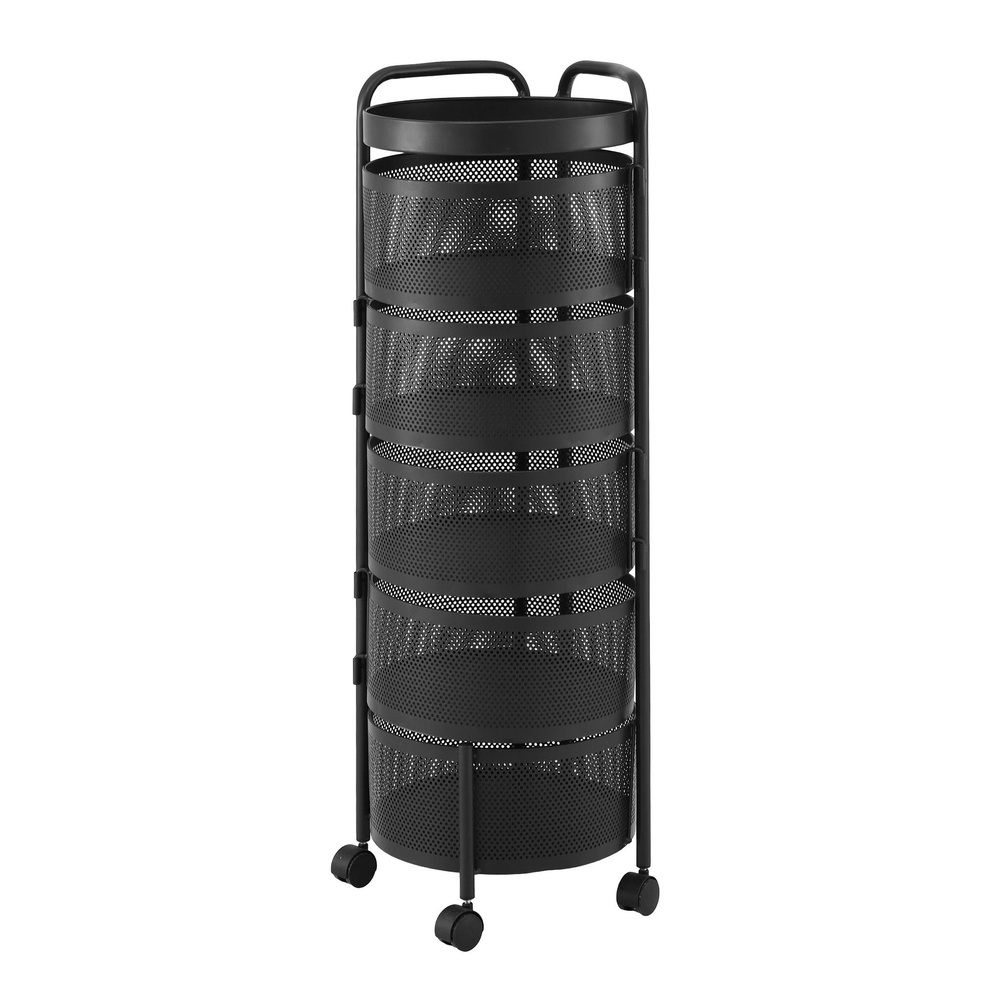 Artiss Storage Trolley Kitchen Cart 5 Tiers Storage Rack Round Basket Black STR-5T-ROT-ROD-BK