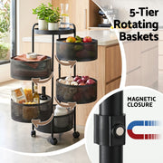 Artiss Storage Trolley Kitchen Cart 5 Tiers Storage Rack Round Basket Black STR-5T-ROT-ROD-BK