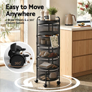 Artiss Storage Trolley Kitchen Cart 5 Tiers Storage Rack Round Basket Black STR-5T-ROT-ROD-BK