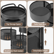 Artiss Storage Trolley Kitchen Cart 5 Tiers Storage Rack Round Basket Black STR-5T-ROT-ROD-BK