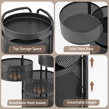 Artiss Storage Trolley Kitchen Cart 5 Tiers Storage Rack Round Basket Black STR-5T-ROT-ROD-BK