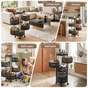 Artiss Storage Trolley Kitchen Cart 5 Tiers Storage Rack Round Basket Black STR-5T-ROT-ROD-BK