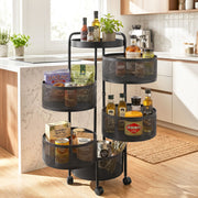Artiss Storage Trolley Kitchen Cart 5 Tiers Storage Rack Round Basket Black STR-5T-ROT-ROD-BK