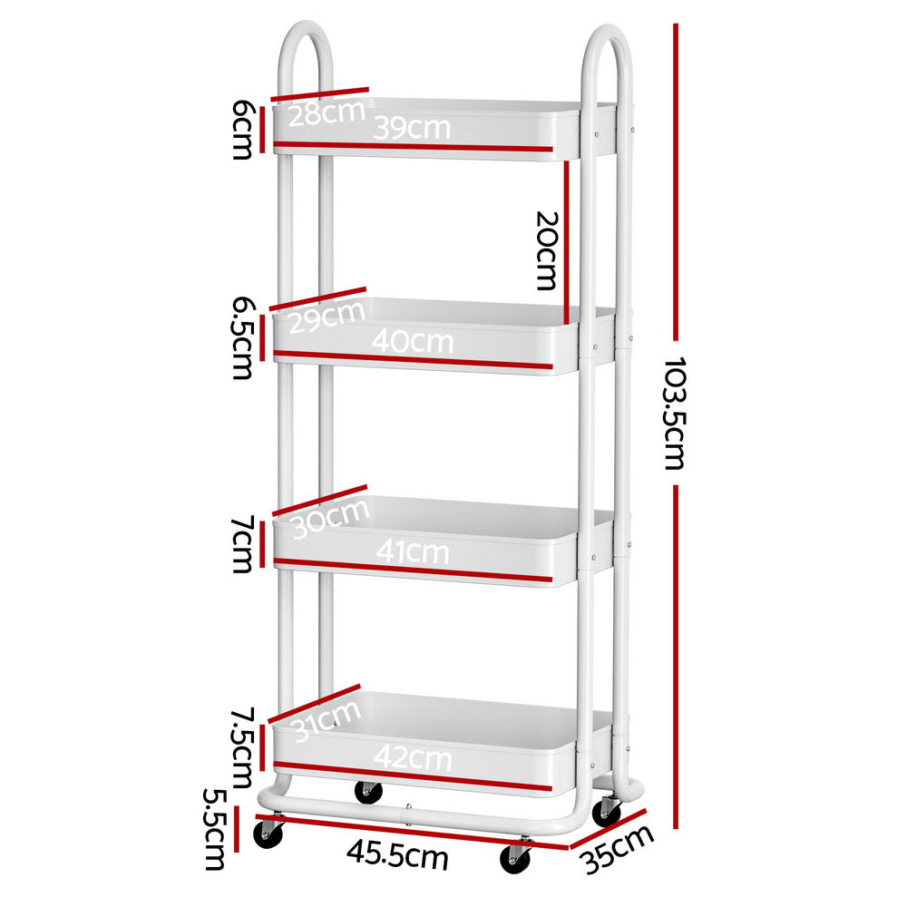 Artiss Storage Trolley Kitchen Cart 4 Tiers White STR-B-4T-100-WH