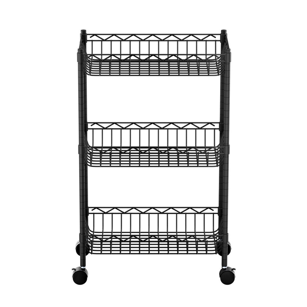 Artiss 3-Tier Shelving Unit Adjustable Garage Storage Kitchen Rack With Wheels SU-45X70-ROLL-BK