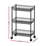 Artiss 3-Tier Shelving Unit Adjustable Garage Storage Kitchen Rack With Wheels SU-45X70-ROLL-BK