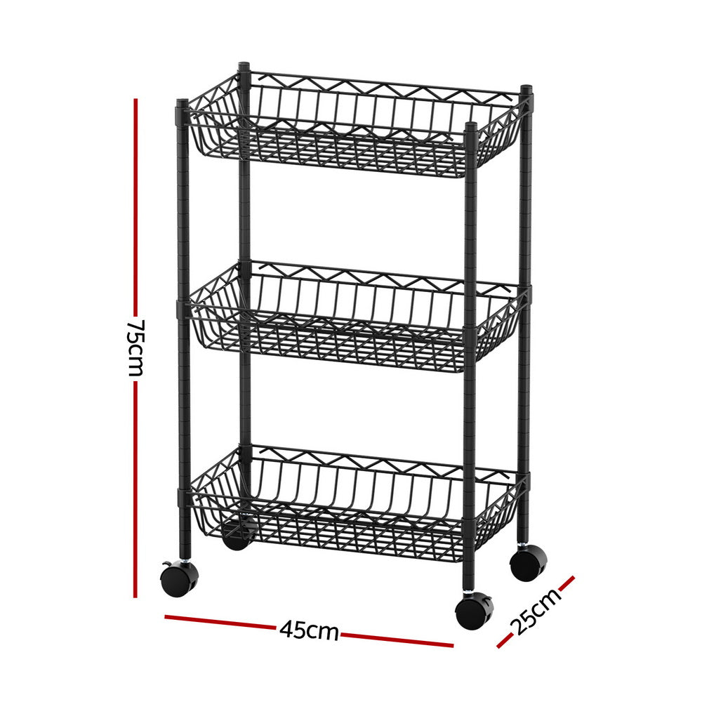 Artiss 3-Tier Shelving Unit Adjustable Garage Storage Kitchen Rack With Wheels SU-45X70-ROLL-BK