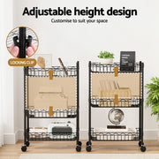 Artiss 3-Tier Shelving Unit Adjustable Garage Storage Kitchen Rack With Wheels SU-45X70-ROLL-BK