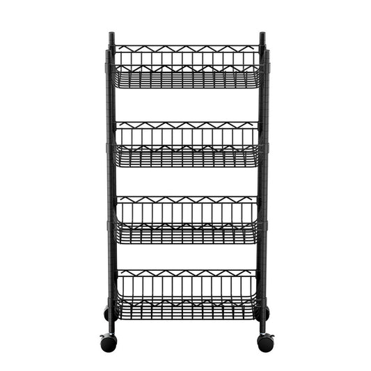 Artiss 4-Tier Shelving Unit Adjustable Garage Storage Kitchen Rack With Wheels SU-45X90-ROLL-BK