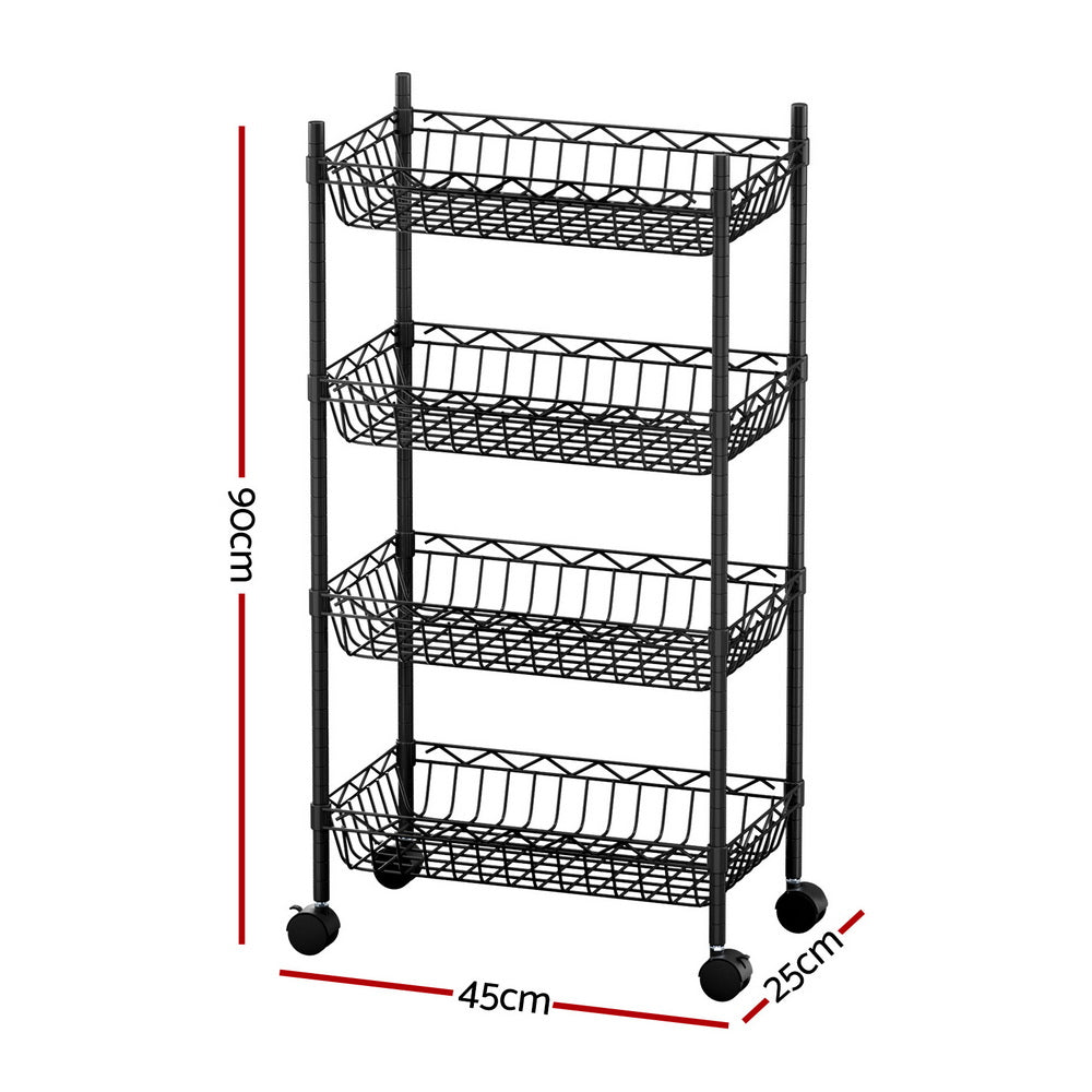 Artiss 4-Tier Shelving Unit Adjustable Garage Storage Kitchen Rack With Wheels SU-45X90-ROLL-BK