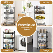 Artiss 4-Tier Shelving Unit Adjustable Garage Storage Kitchen Rack With Wheels SU-45X90-ROLL-BK