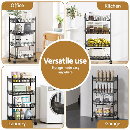 Artiss 4-Tier Shelving Unit Adjustable Garage Storage Kitchen Rack With Wheels SU-45X90-ROLL-BK
