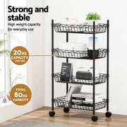 Artiss 4-Tier Shelving Unit Adjustable Garage Storage Kitchen Rack With Wheels SU-45X90-ROLL-BK