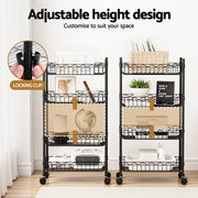 Artiss 4-Tier Shelving Unit Adjustable Garage Storage Kitchen Rack With Wheels SU-45X90-ROLL-BK