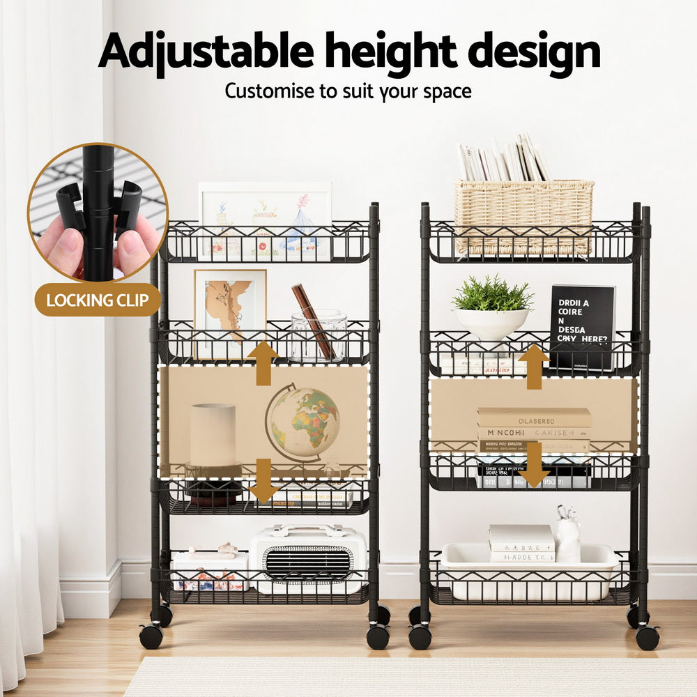 Artiss 4-Tier Shelving Unit Adjustable Garage Storage Kitchen Rack With Wheels SU-45X90-ROLL-BK
