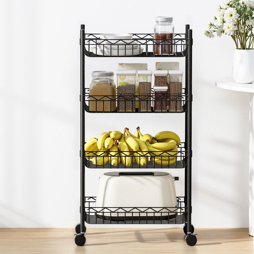 Artiss 4-Tier Shelving Unit Adjustable Garage Storage Kitchen Rack With Wheels SU-45X90-ROLL-BK