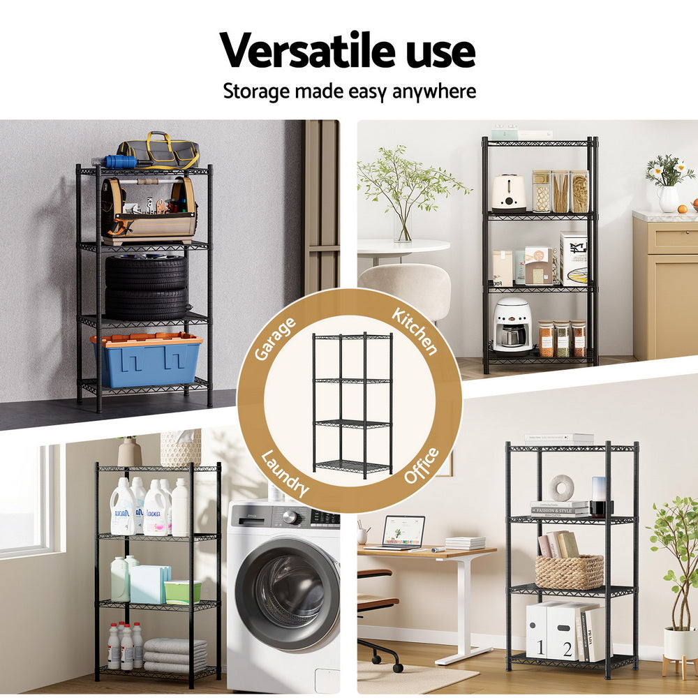 Artiss 4-Tier Shelving Unit Adjustable Garage Storage Shelves Kitchen Rack Steel SU-60X120-BK