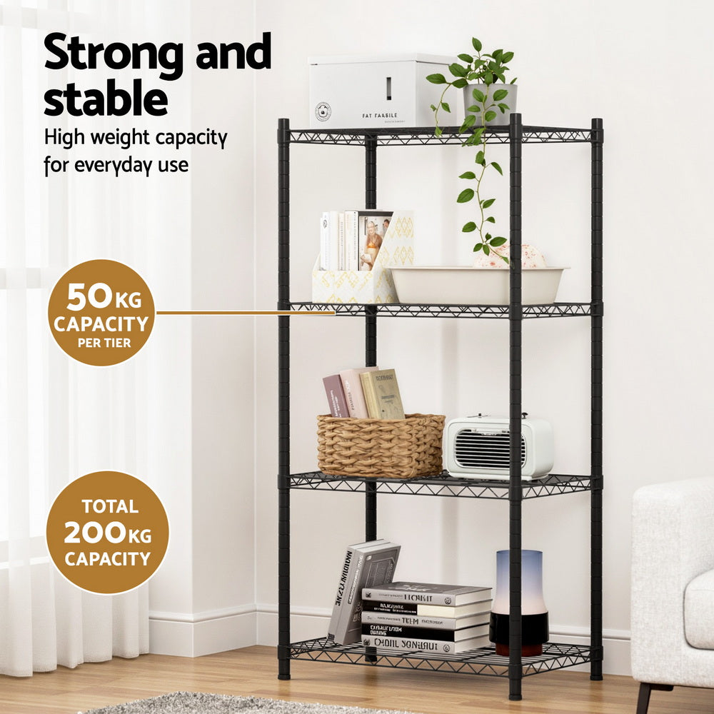 Artiss 4-Tier Shelving Unit Adjustable Garage Storage Shelves Kitchen Rack Steel SU-60X120-BK