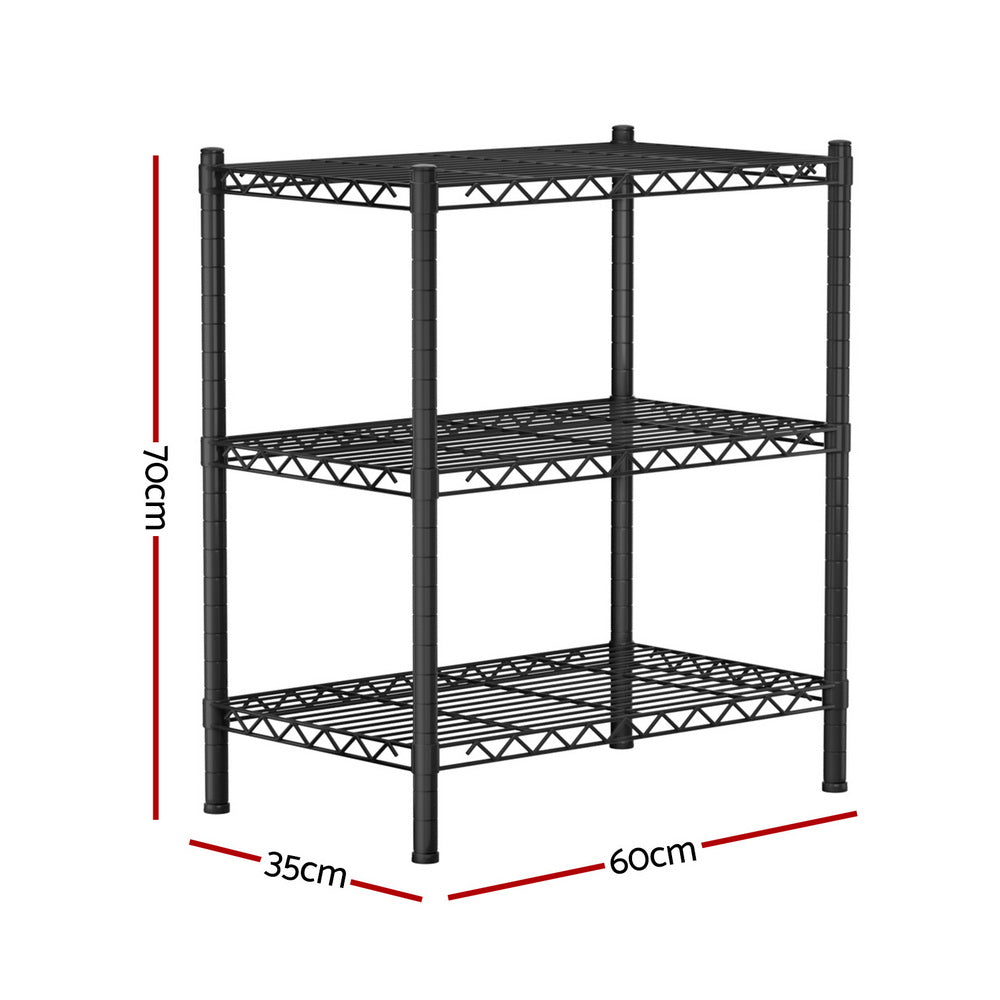 Artiss 3-Tier Shelving Unit Adjustable Garage Storage Shelves Kitchen Rack Steel SU-60X70-BK