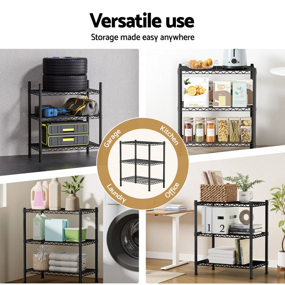 Artiss 3-Tier Shelving Unit Adjustable Garage Storage Shelves Kitchen Rack Steel SU-60X70-BK