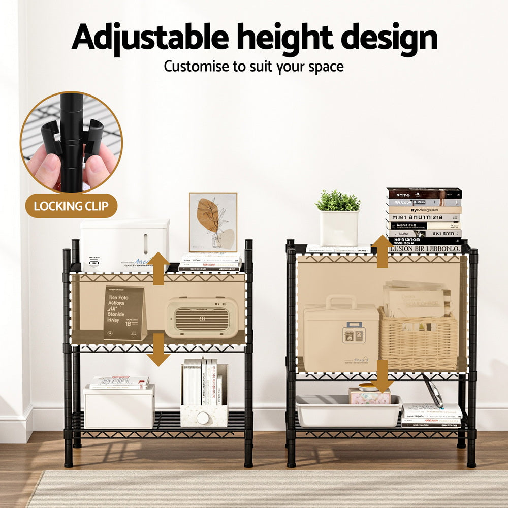 Artiss 3-Tier Shelving Unit Adjustable Garage Storage Shelves Kitchen Rack Steel SU-60X70-BK