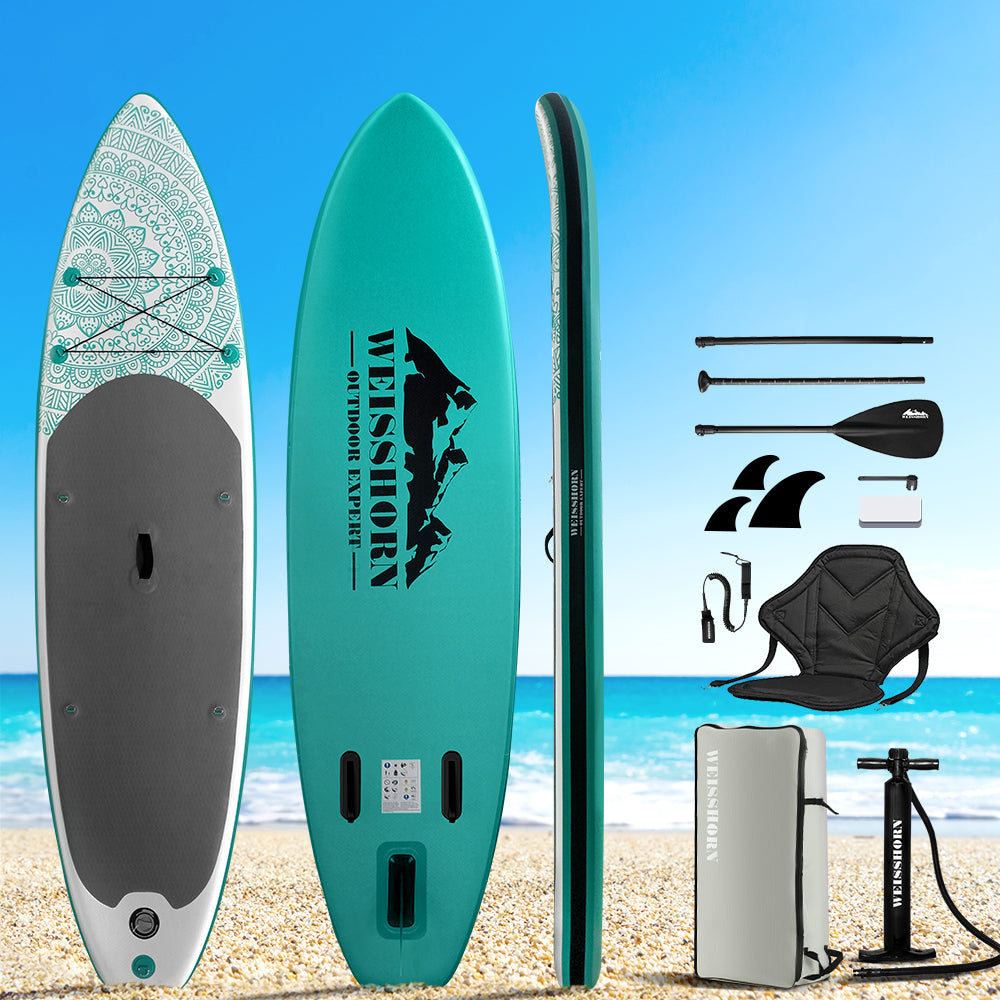 Weisshorn Stand Up Paddle Board 10.6ft Inflatable SUP Surfboard Paddleboard Kayak Surf Green SUP-D-106FT-80-15-GN