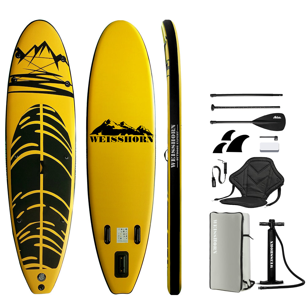 Weisshorn Stand Up Paddle Board 10.6ft Inflatable SUP Surfboard Paddleboard Kayak Surf Yellow SUP-D-106FT-80-15-YE
