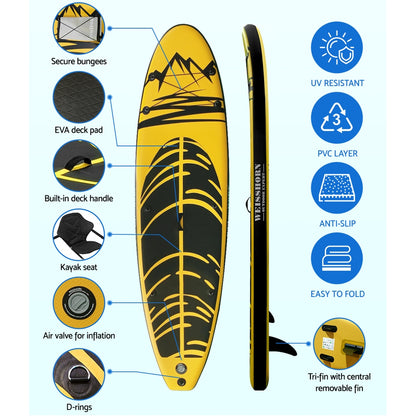 Weisshorn Stand Up Paddle Board 10.6ft Inflatable SUP Surfboard Paddleboard Kayak Surf Yellow SUP-D-106FT-80-15-YE