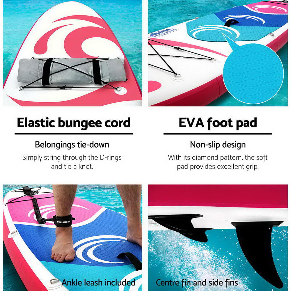 Weisshorn Stand Up Paddle Board 11ft Inflatable SUP Surfboard Paddleboard Kayak Surf Pink SUP-D-11FT-81-15-PK