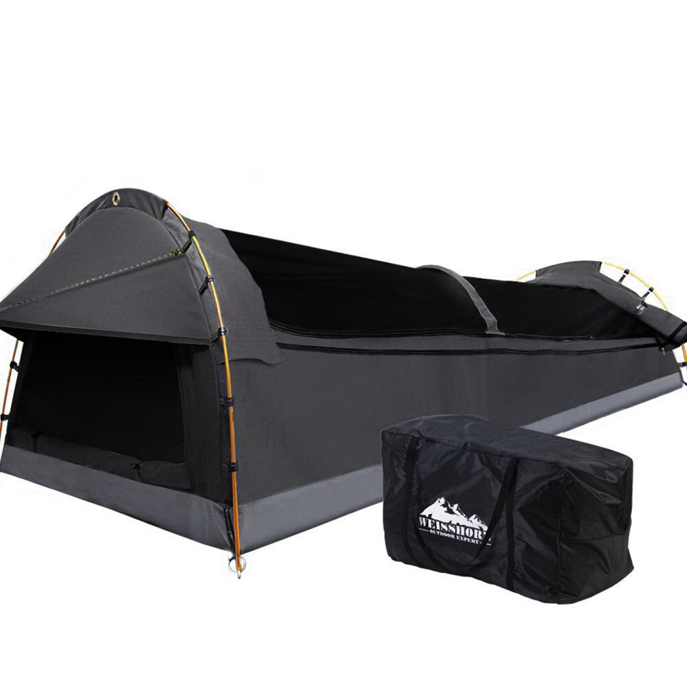 Weisshorn Double Swag Camping Swags Deluxe Canvas Tent Dark Grey SWAG-C-DOU-DGR-FC