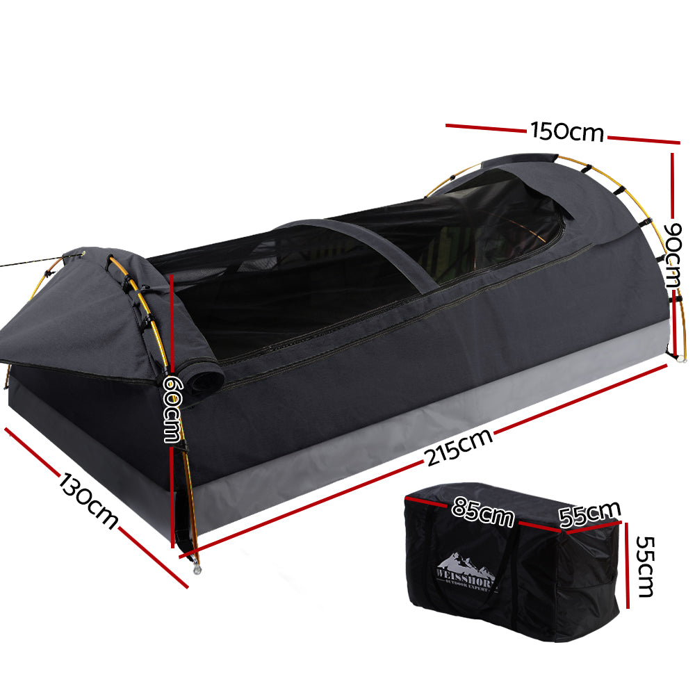 Weisshorn Double Swag Camping Swags Deluxe Canvas Tent Dark Grey SWAG-C-DOU-DGR-FC