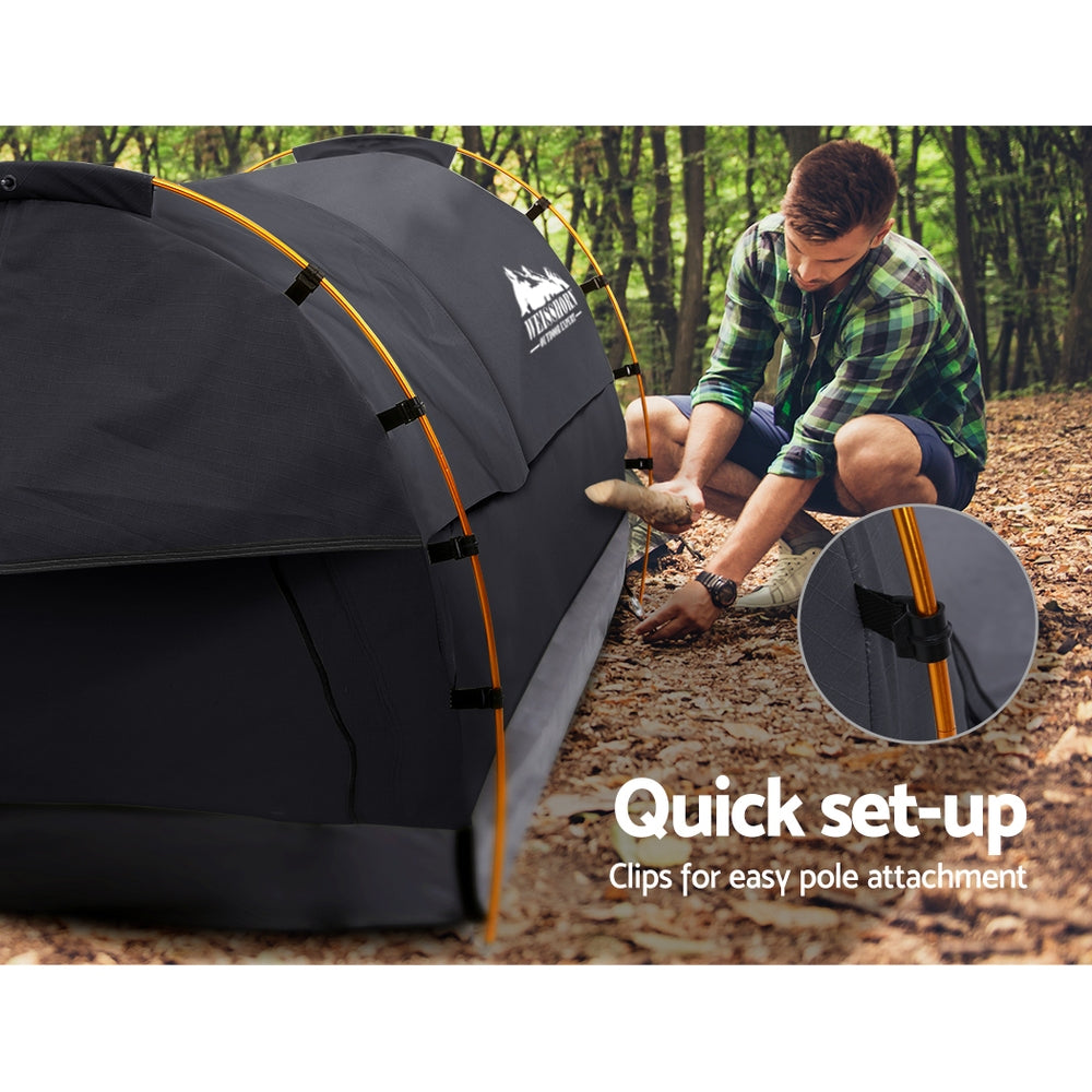 Weisshorn Double Swag Camping Swags Deluxe Canvas Tent Dark Grey SWAG-C-DOU-DGR-FC