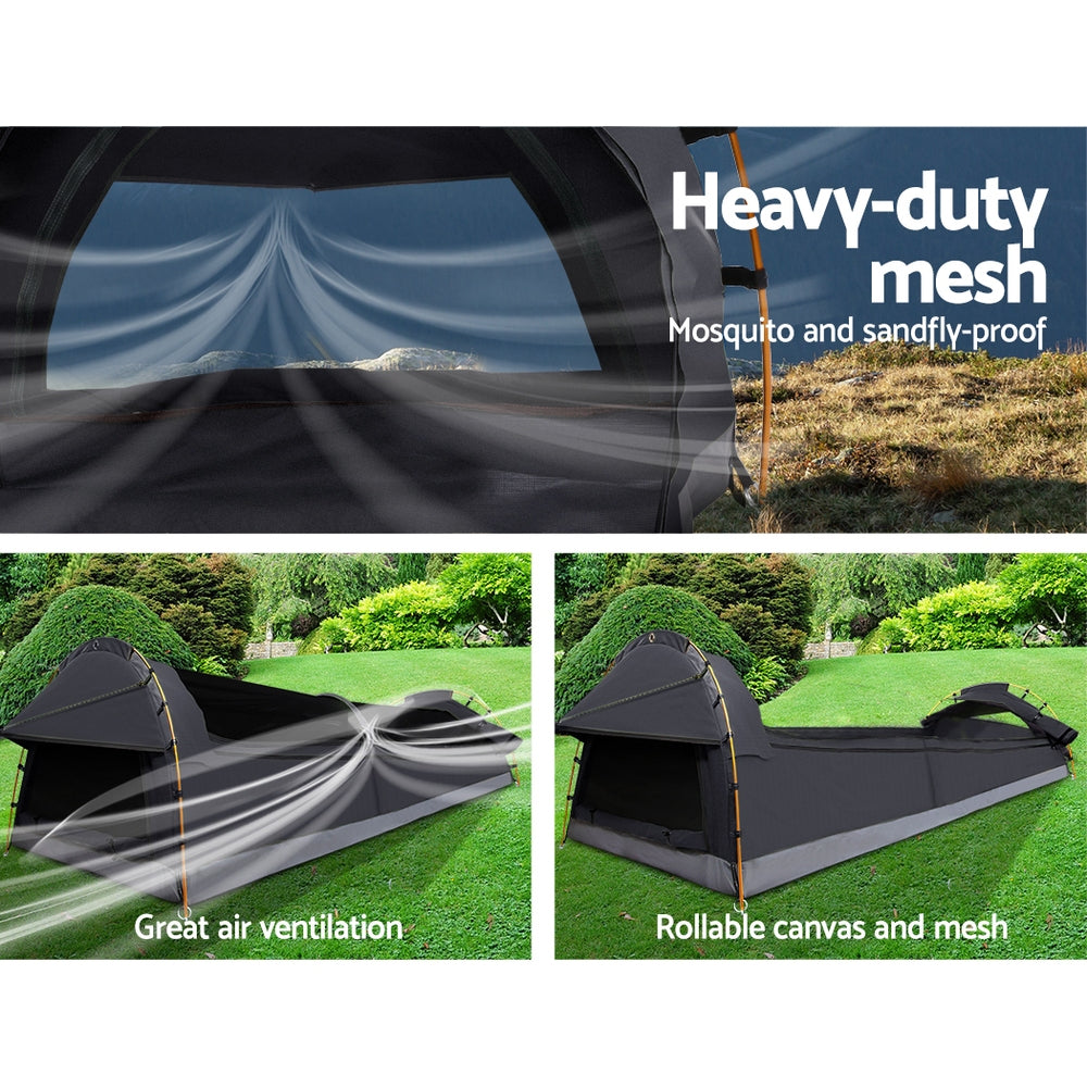 Weisshorn Double Swag Camping Swags Deluxe Canvas Tent Dark Grey SWAG-C-DOU-DGR-FC