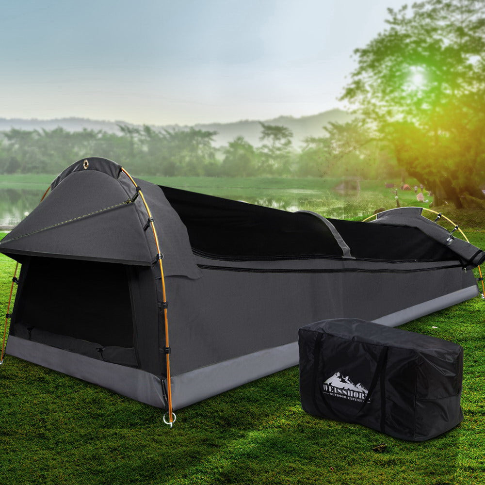 Weisshorn Double Swag Camping Swags Deluxe Canvas Tent Dark Grey SWAG-C-DOU-DGR-FC