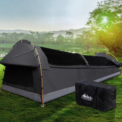 Weisshorn Double Swag Camping Swags Deluxe Canvas Tent Dark Grey SWAG-C-DOU-DGR-FC