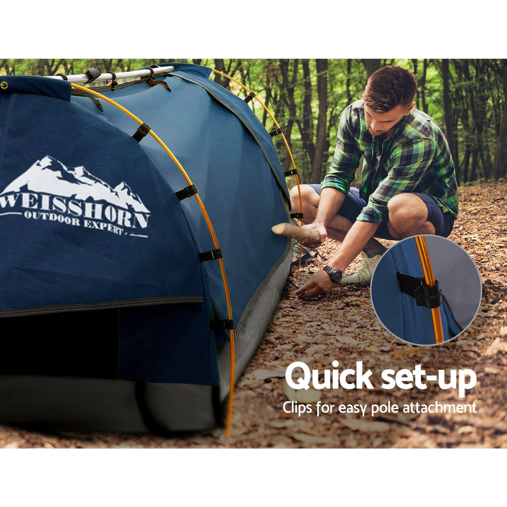 Weisshorn Double Swag Camping Swags Canvas Free Standing Dome Tent Dark Blue 4CM SWAG-C-WING-D-DBL