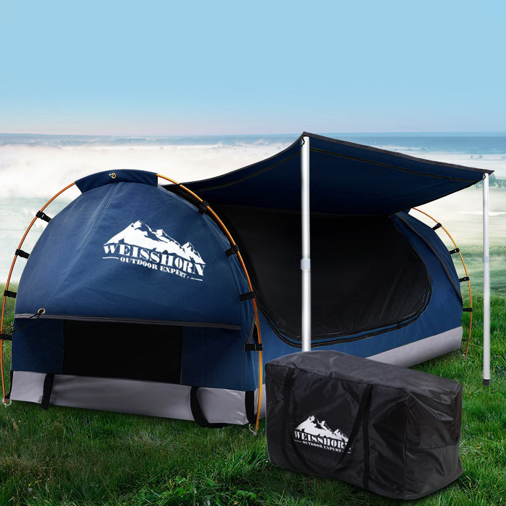 Weisshorn Double Swag Camping Swags Canvas Free Standing Dome Tent Dark Blue 4CM SWAG-C-WING-D-DBL