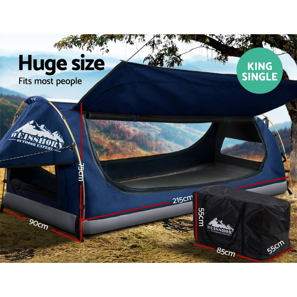 Weisshorn King Single Swag Camping Swags Canvas Free Standing Dome Tent Blue SWAG-C-WING-S-DBL-FC