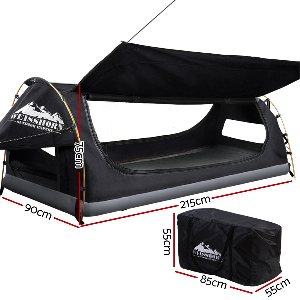 Weisshorn King Single Swag Camping Swags Canvas Free Standing Dome Tent Grey SWAG-C-WING-S-DGR-FC