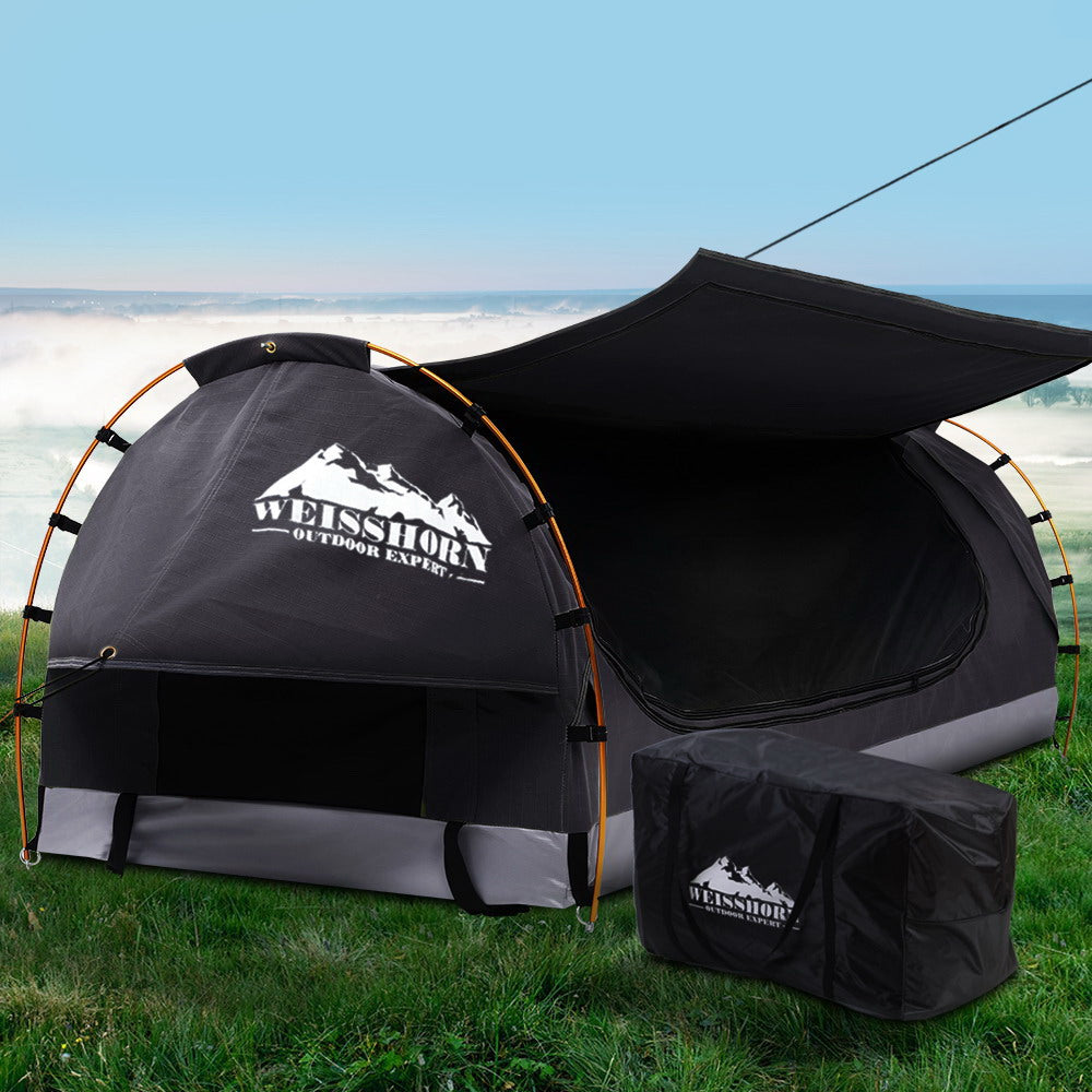 Weisshorn King Single Swag Camping Swags Canvas Free Standing Dome Tent Grey SWAG-C-WING-S-DGR-FC