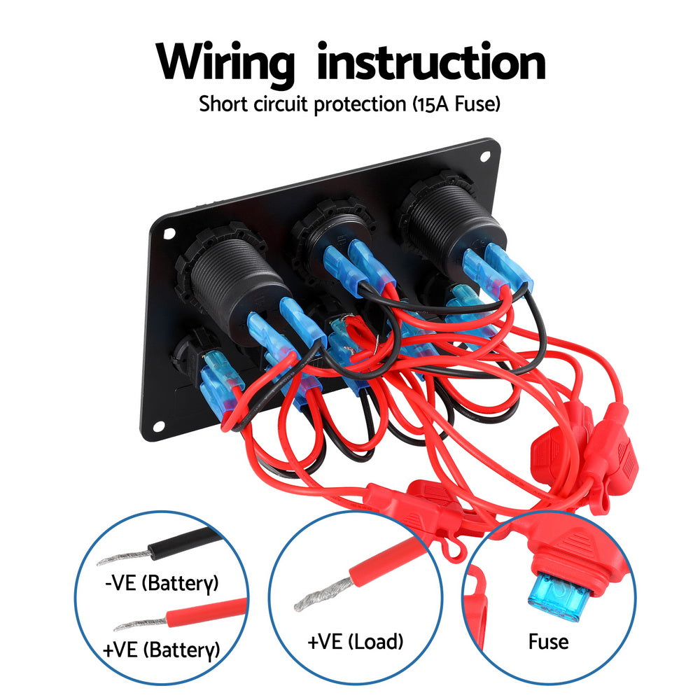 Giantz 5 Gang 12V Switch Panel For Car Boat Marine USB ON-OFF LED Rocker Toggle SWITCH-A-5-LED-BK