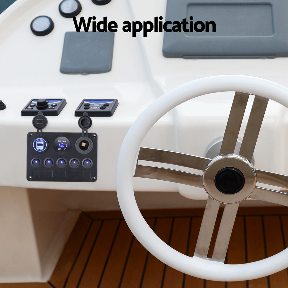 Giantz 5 Gang 12V Switch Panel For Car Boat Marine USB ON-OFF LED Rocker Toggle SWITCH-A-5-LED-BK
