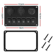 Giantz 6 Gang 12V Switch Panel For Car Boat Marine USB ON-OFF LED Rocker Toggle SWITCH-A-6-LED-BK