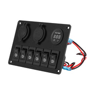 Giantz 6 Gang 12V Switch Panel For Car Boat Marine USB ON-OFF LED Rocker Toggle SWITCH-A-6-LED-BK