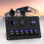 Giantz 6 Gang 12V Switch Panel For Car Boat Marine USB ON-OFF LED Rocker Toggle SWITCH-A-6-LED-BK