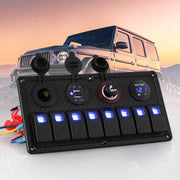 Giantz 8 Gang 12V Switch Panel For Car Boat Marine USB ON-OFF LED Rocker Toggle SWITCH-A-8-LED-BK