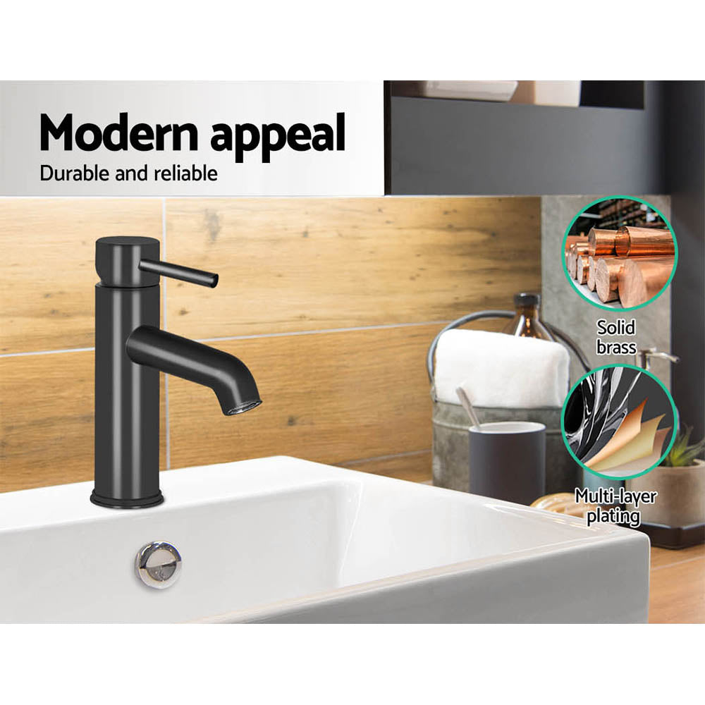 Cefito Bathroom Basin Mixer Tap Round Brass Faucet Vanity Laundry Black TAP-A-81H13-BK
