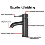 Cefito Bathroom Basin Mixer Tap Round Brass Faucet Vanity Laundry Black TAP-A-81H13-BK